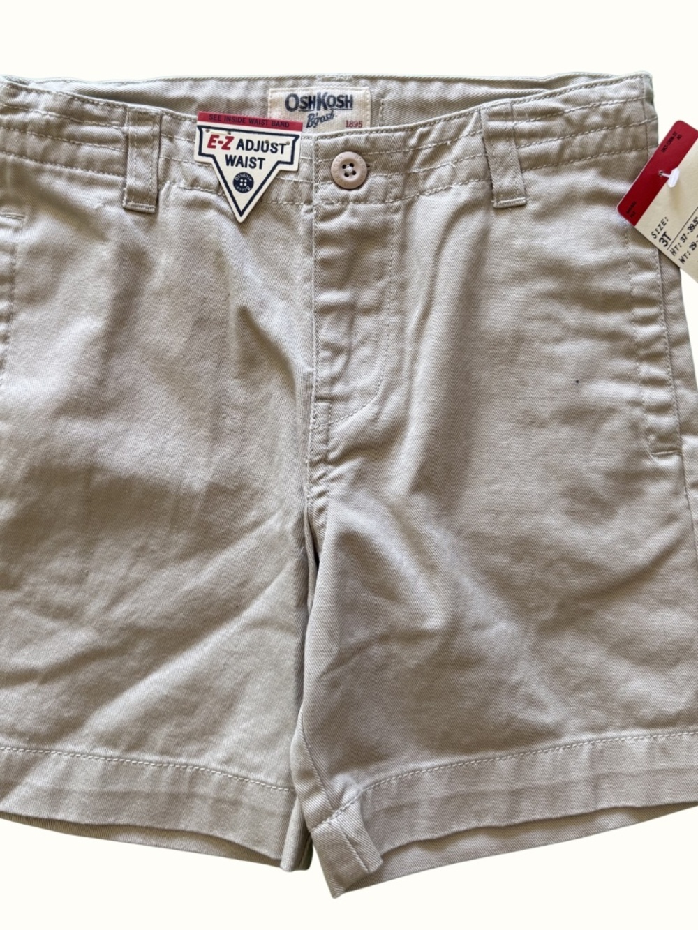 OshKosh B'gosh Boys 3T Khaki Shorts NWT Tan Chino Shorts Adjustable Waist Summer